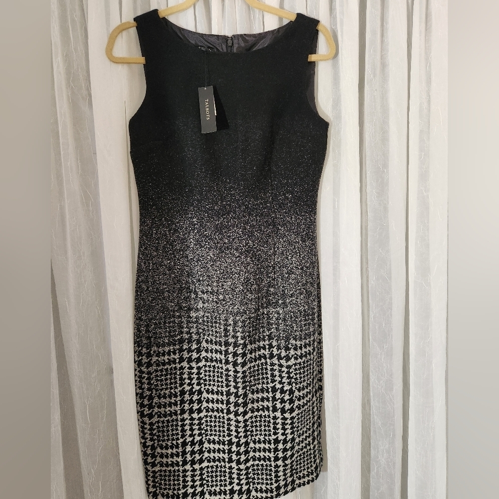 Talbots Black/White Ombre Houndstooth Midi Women's Dress, Size 2, NWT